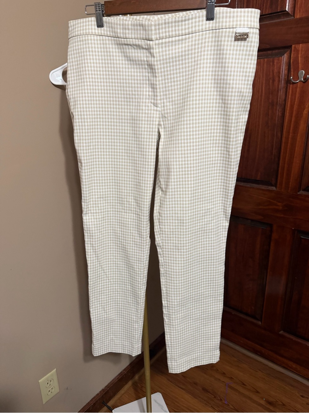 Calvin Klein Cream and Beige Gingham Women's Trousers